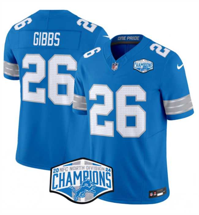 Men%27s Detroit Lions #26 Jahmyr Gibbs Blue 2024 NFC North Champions F.U.S.E. Vapor Limited Stitched Jersey